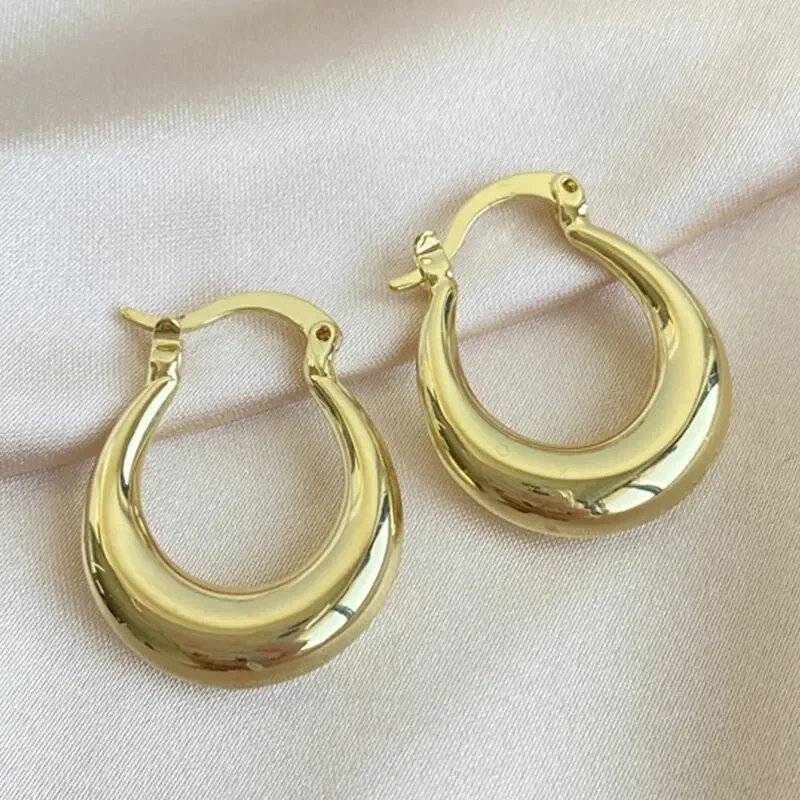 Geometric Statement Circle Hoop Earrings C- shape Jewelry for Women Girls Trendy Metal Texture 18 K Golden Ear Studs Accessories