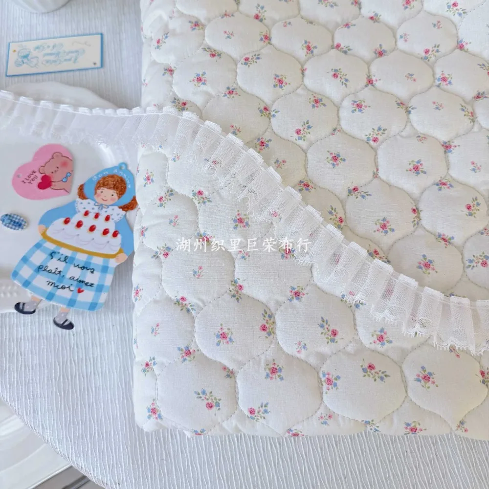 145x50cm 40s Thick Quilted Cotton Fabric Pink Small Floral Digital Print for DIY Winter Autumn Padded Coat Clothing