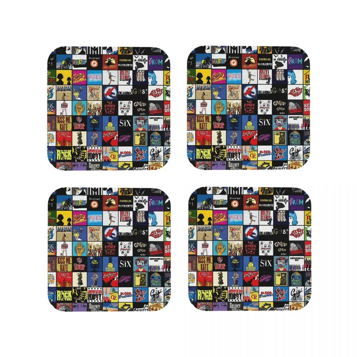Logotipos de teatro musical de Broadway, posavasos dibujados a mano, manteles individuales de cocina, tazas aislantes, tapetes de café, vajilla, juego de 4
