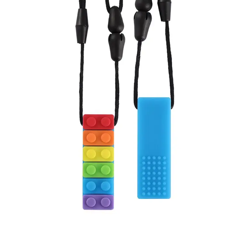 Rainbow Brick Chew Necklace Baby Silicone Teether Autism Sensory Chewy Toys 5 Colors Extremely Durable Safe to Use Drop Shipping