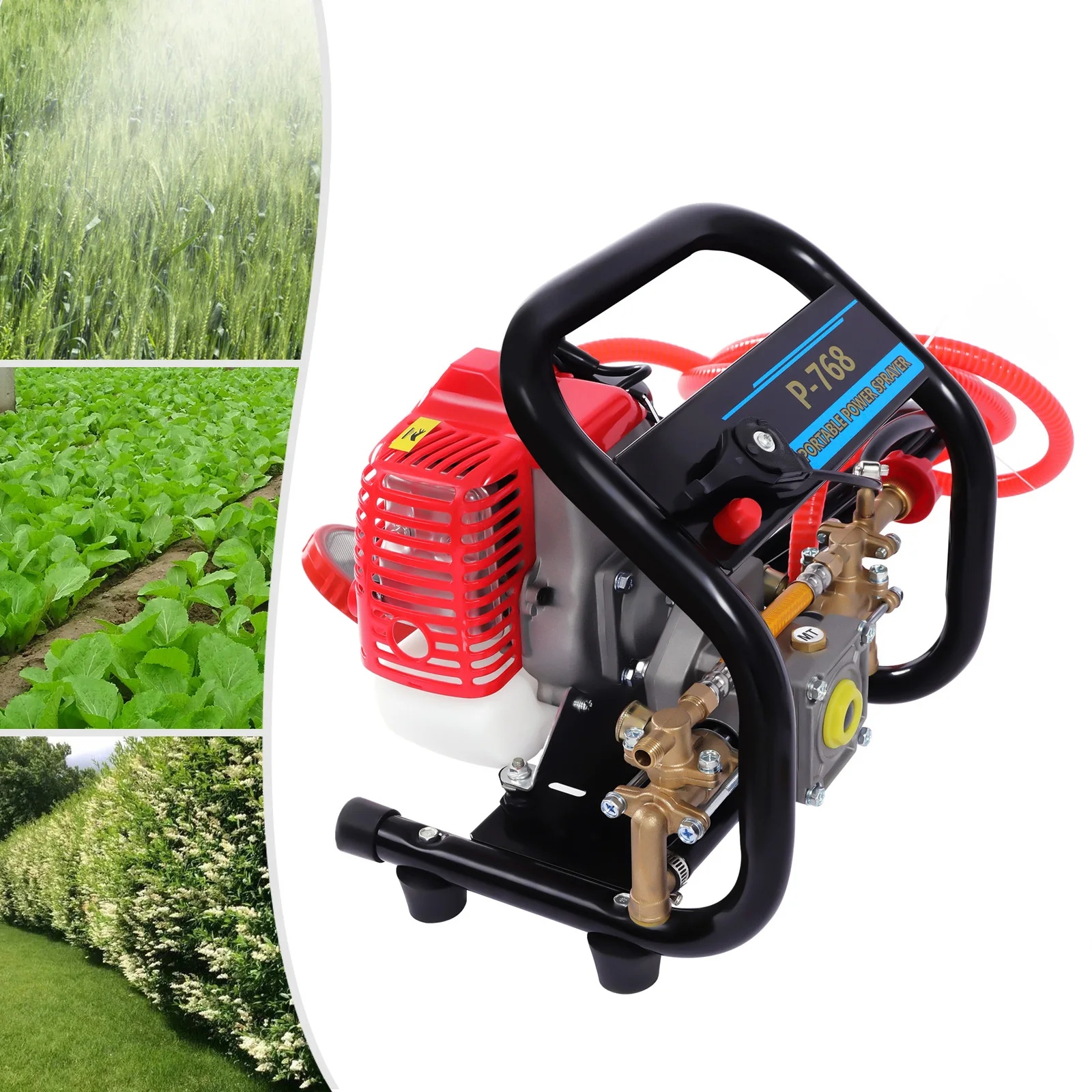 2 Stroke High Pressure Sprayer 10m Hose Copper Pump Head Gasoline Sprayer 8-10m Jet Range for Orchard Farm Car Wash Agricultural Cleaning