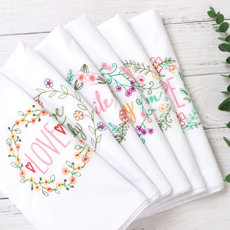 Wedding Embroidered Napkins, Cotton Cloth for Kitchen, Dining, Wedding Decoration,Kitchen Towels, Linen Nappe De Table, 6Pcs