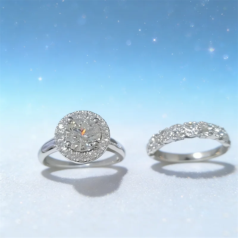 Elegant White Stone Zircon Luxury Engagement Silver Color Round Rings Set Party Anniversary Wedding Rings for Women
