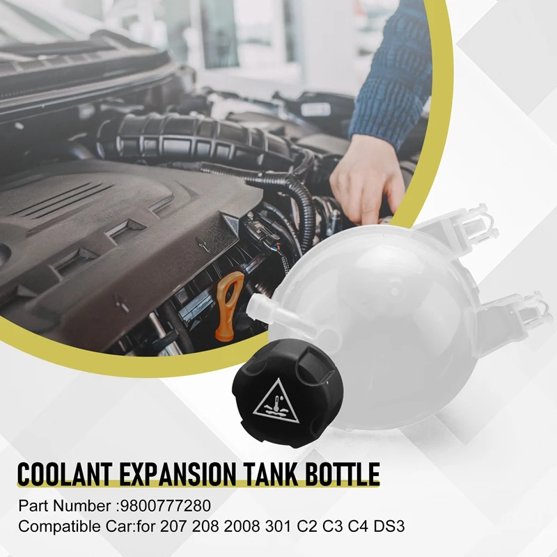 9800777280 Coolant Expansion Tank Bottle with Cap for Peugeot 207 208 2008 301 Vti Citroen C2 C3 C4 DS3