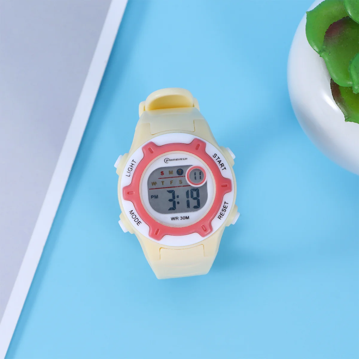 

Kids Electronic Luminous Waterproof Watch Yellow Digital Display Date Time Adjustable Strap Gift Eletronic Watch