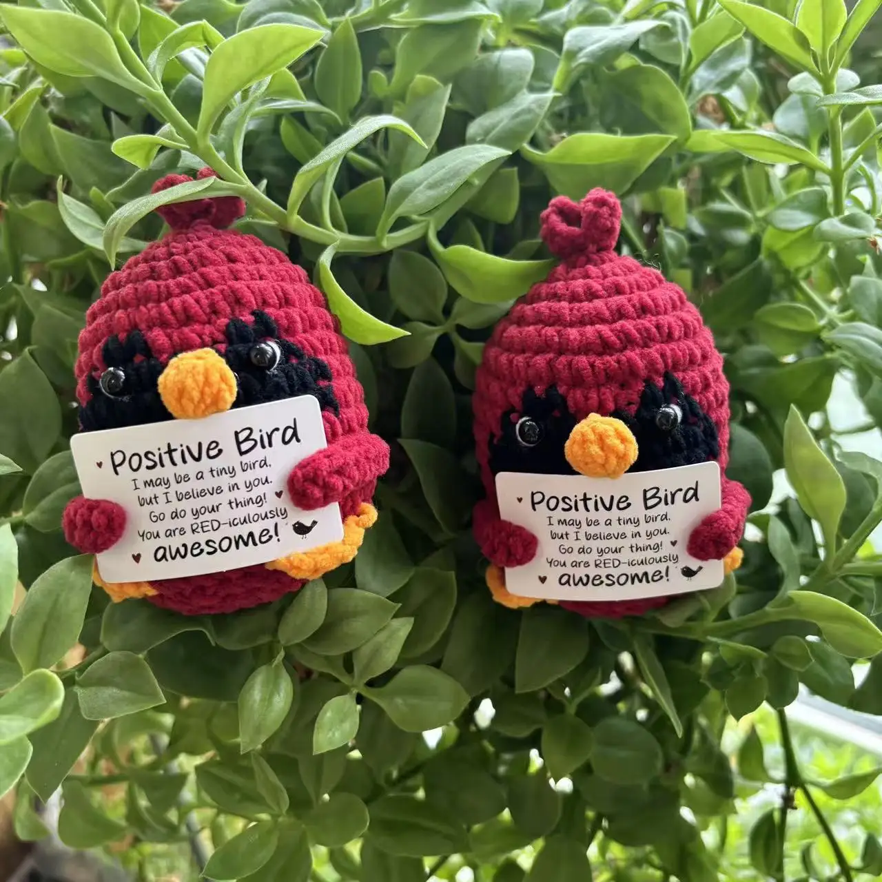 Funny Crochet Positive Energy Bird Doll Home Room Decoration Handmade Knitted Hug Pocket Bird Dolls with Card Christmas Gift