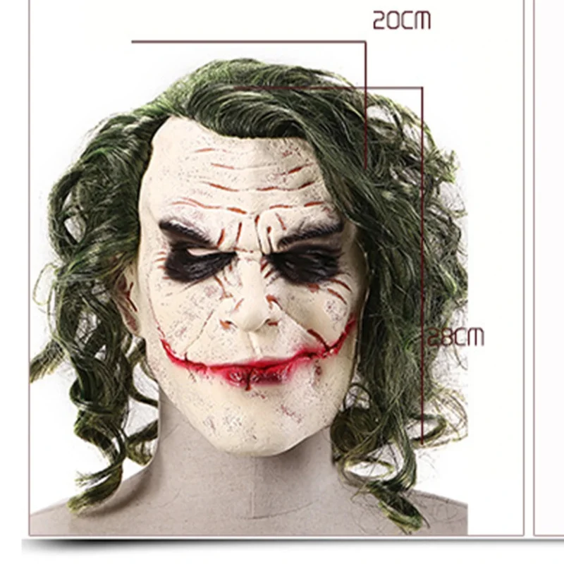 Halloween Joker Latex Mask Dark Knight Cosplay Horror Scary Clown Funny Mask Green Hair Wig Masques Party Dress Up Prop