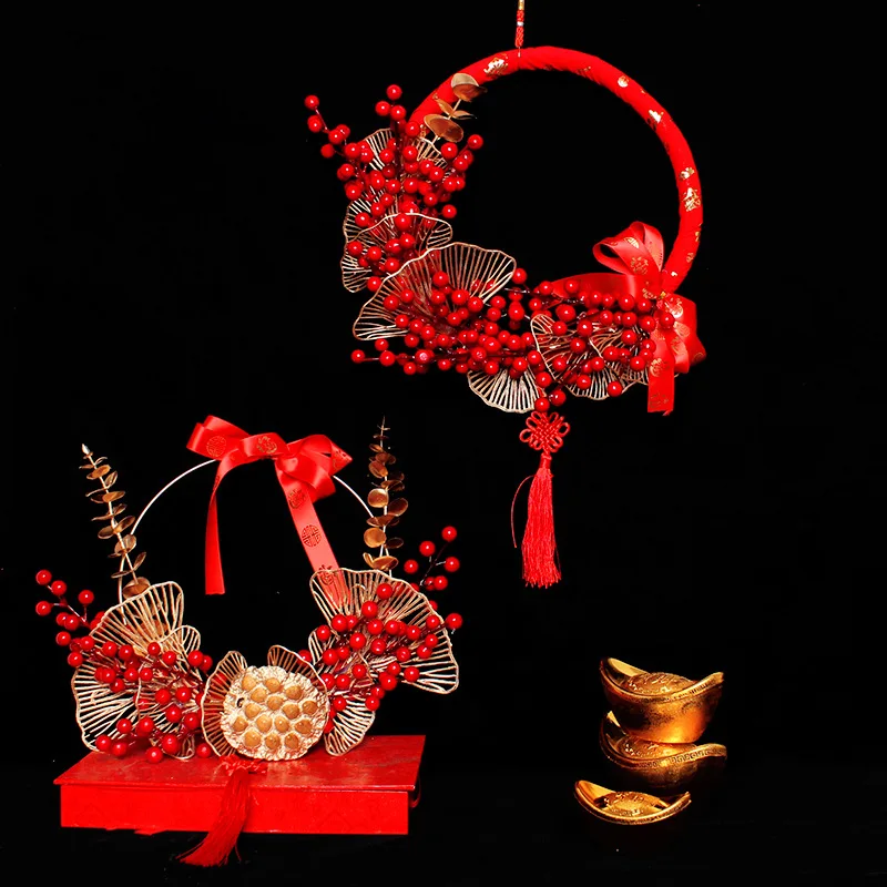 

Chinese Style Wedding Props Door Decorations New Years Home Decor Eve Snacks Red Fruit Window Decorations Pendants