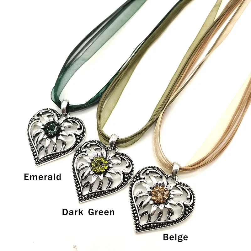 Bavaria Traditional Edelweiss Necklaces Pendants Statement Crystal Love Hearts Necklace For Women Oktoberfest Party Jewelry