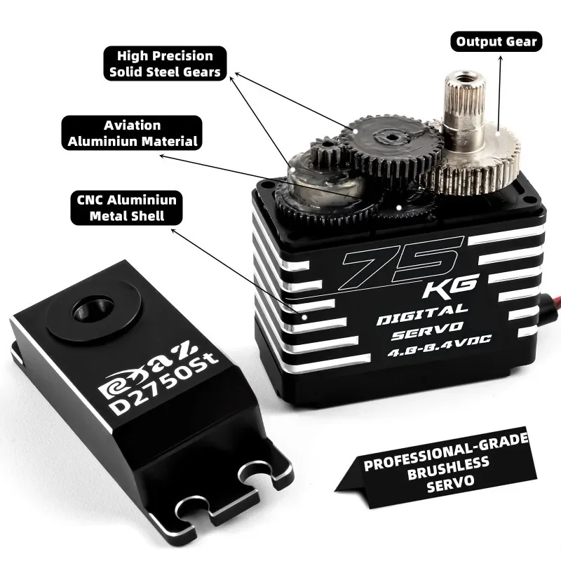 Metal Steel Gear Digital Servo 75KG Bezszczotkowy serwomechanizm wodoodporny do gąsienic RC 1/8 1/10 SCX10 TRX4 Truck Robot Upgrade Parts