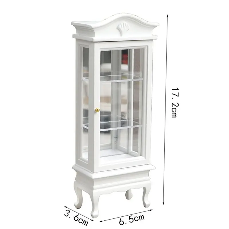A60F-1/12 Dollhouse Miniature Furniture Cabinet Wooden Single Door Bookcase Showcase For Dollhouse Kitchen Dining