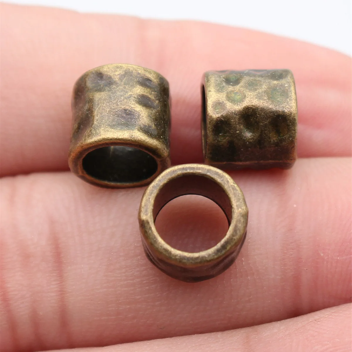 10pcs 11x10x9.5mm Antique Bronze Color Hammered Tube Beads, Spacer Beads, Large Hole Beads, Braided Beads Jewelry Accessories