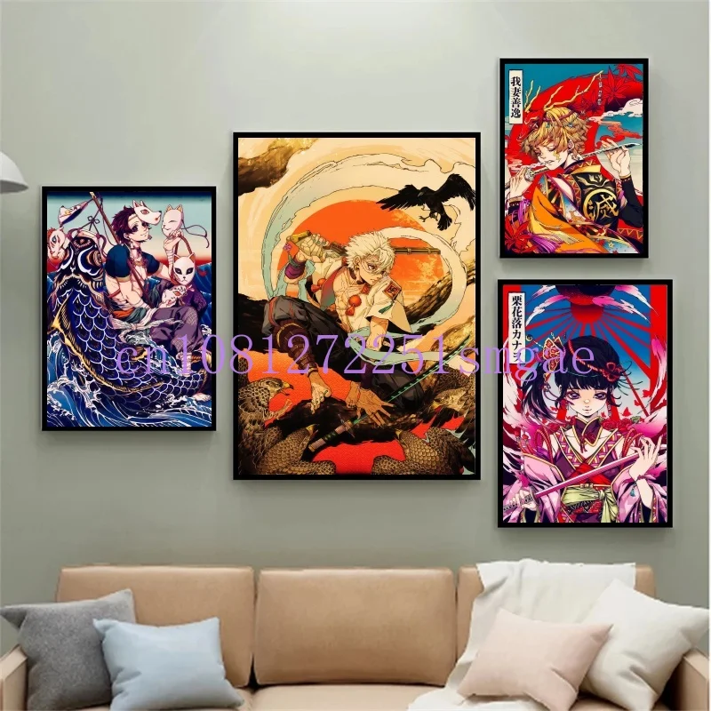 

Japanese Anime Art Canvas Poster Demon Slayer Retro Yellowing Modern Wall Decoration Suitable for Room Home Decoration
