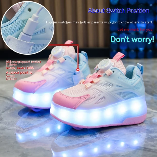 Kids walking shoes Girls two wheel swivel buckle student sports pulleys Walking shoes with wheels Light shoes with thick soles AliExpress