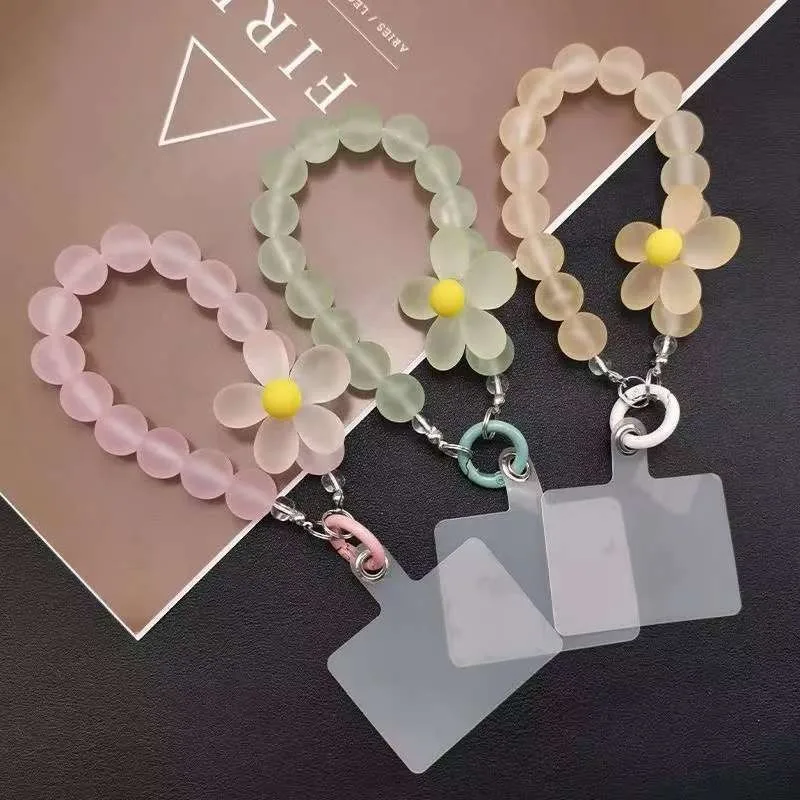 

Ins Style Girl's Phone Chain Women's Wrist Cute Pink Green Flower Phone Chain Bead Safety Rope Hanging Rope Anti Loss Chain