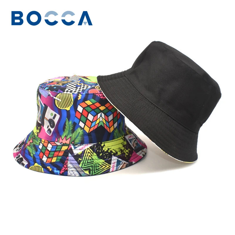 Bocca Retro Bucket Hat For Women Men 80s 90s Double Sides Reversible Panama Fisherman Hats Icons Polyester Unisex Design Summer