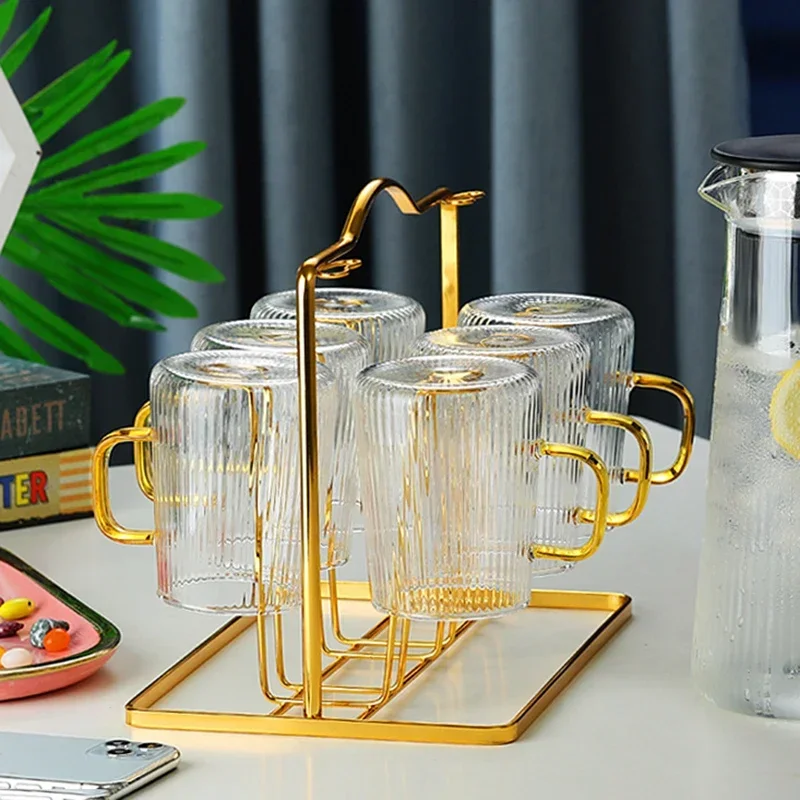 

Creative European style glass water cup rack metal cup rack draining light luxury style household cup storage rack