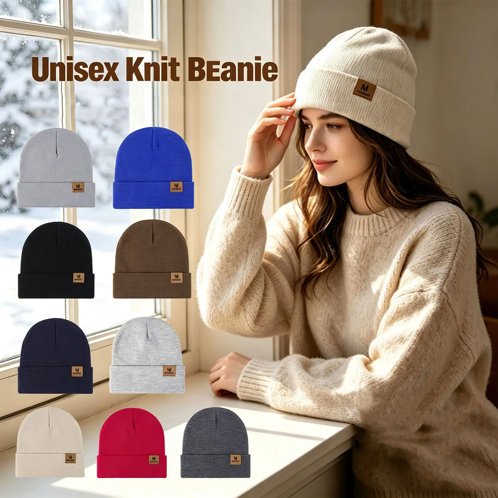 Knitted Beanie Hat for Men Women M‑Label Cuffed Winter Skull Cap Soft Warm Stretch Knit Beanie for Outdoor Daily Sports