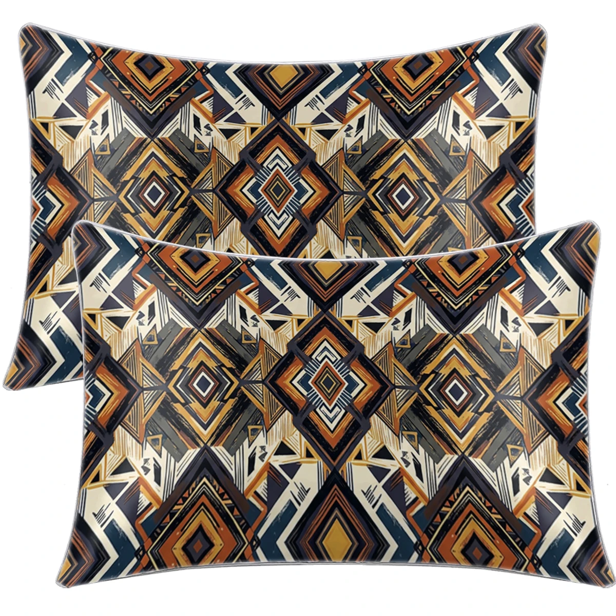 2PCS Vintage Aztec Tribal Diamond Geometric Print Satin Pillowcase Soft Silk Pillow Cover Envelope Closure Bed Sofa Decor