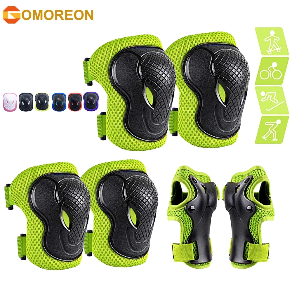 GOMOREON Kids/Teenager Protective Gear, Knee Pads and Elbow Pads 6 in 1 Set with Wrist Guard and Adjustable Strap for Cycling