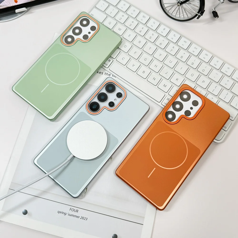 

Роскошный матовый металлический чехол для телефона Magsafe для Samsung S26 S25 S24 S23 FE Plus Ultra, магнитный бампер, нескользящий чехол