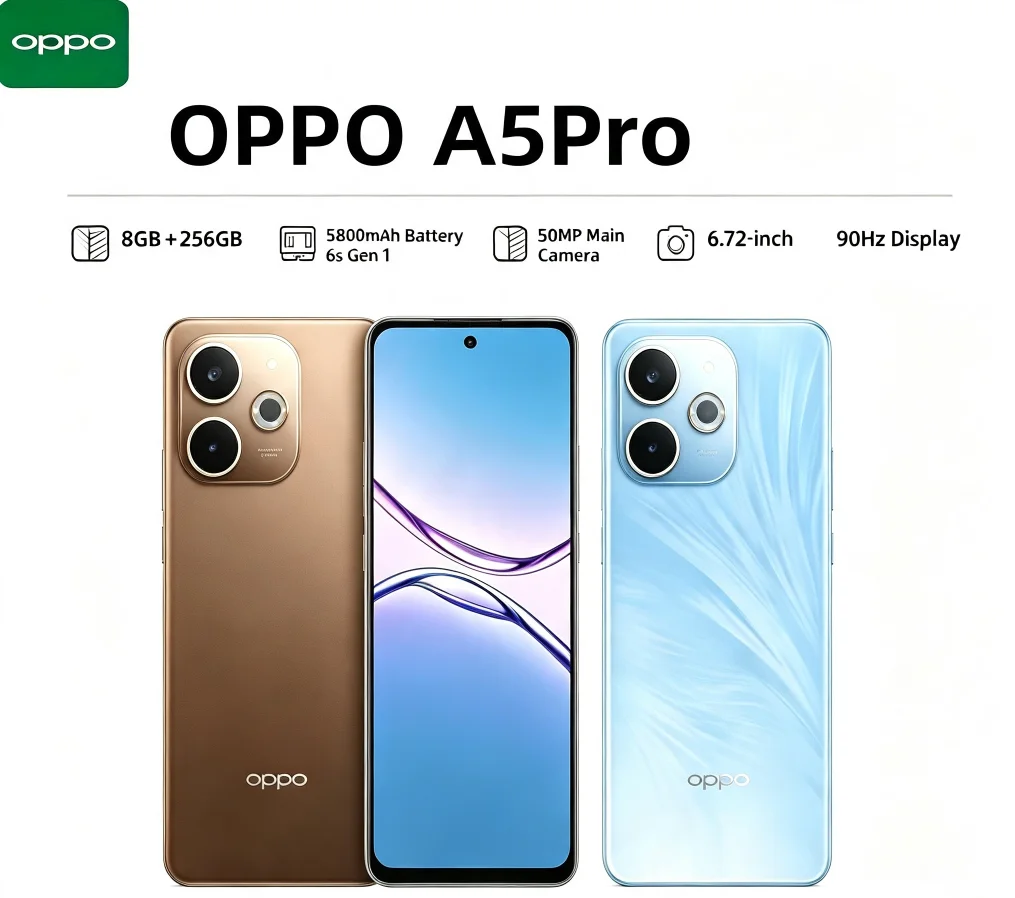Latest 2026 Official OPPO A5Pro Cellphone 8+256GB Storage Dual SIM Card 6.5 Inch HD+ Waterdrop Display Helio P35 Chipset Entry