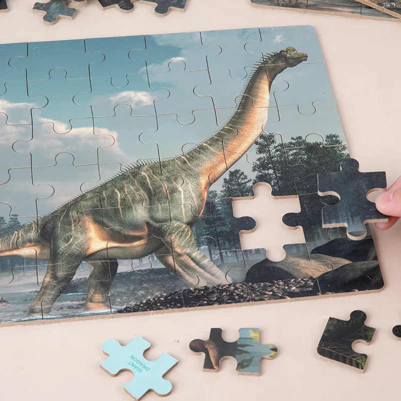 Ensemble de puzzles de dinosaures en papier 4 en 1, jeux de puzzle familiaux, Montessori, enfants précoces, cadeaux jouets, 25 pièces, 36/64 pièces