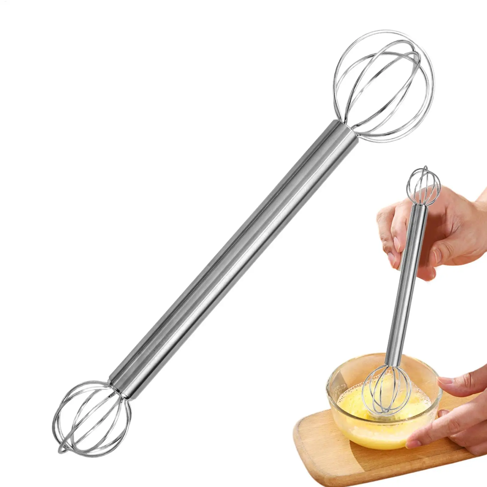 304 Stainless Steel Miso Stirring Stick Double-Head Whisk Manual Cream Sender S…