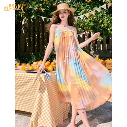 ELFSACK 2024 summer new arrival Rainbow color free style design temperament slim vacation suspender dress for women