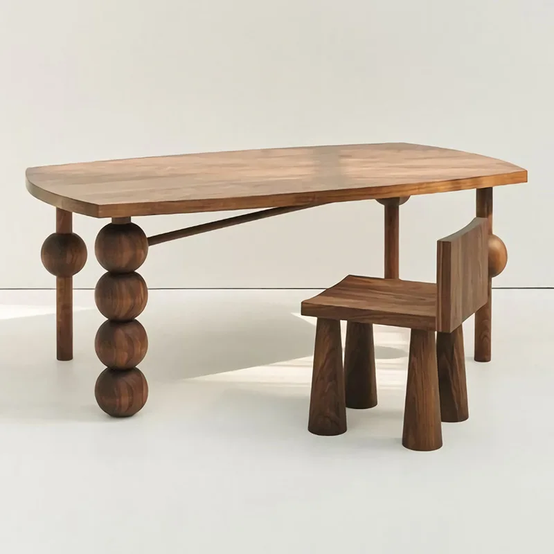 

Medieval style solid wood dining table retro special-shaped foot table rectangular large board table B & B creative art dining