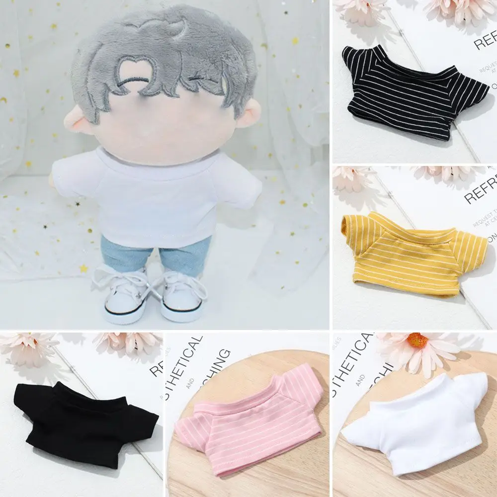 Juguete para jugar a la casa, juego de vestir cambiante, ropa de ídolo, camiseta de manga corta a rayas de 20CM, algodón