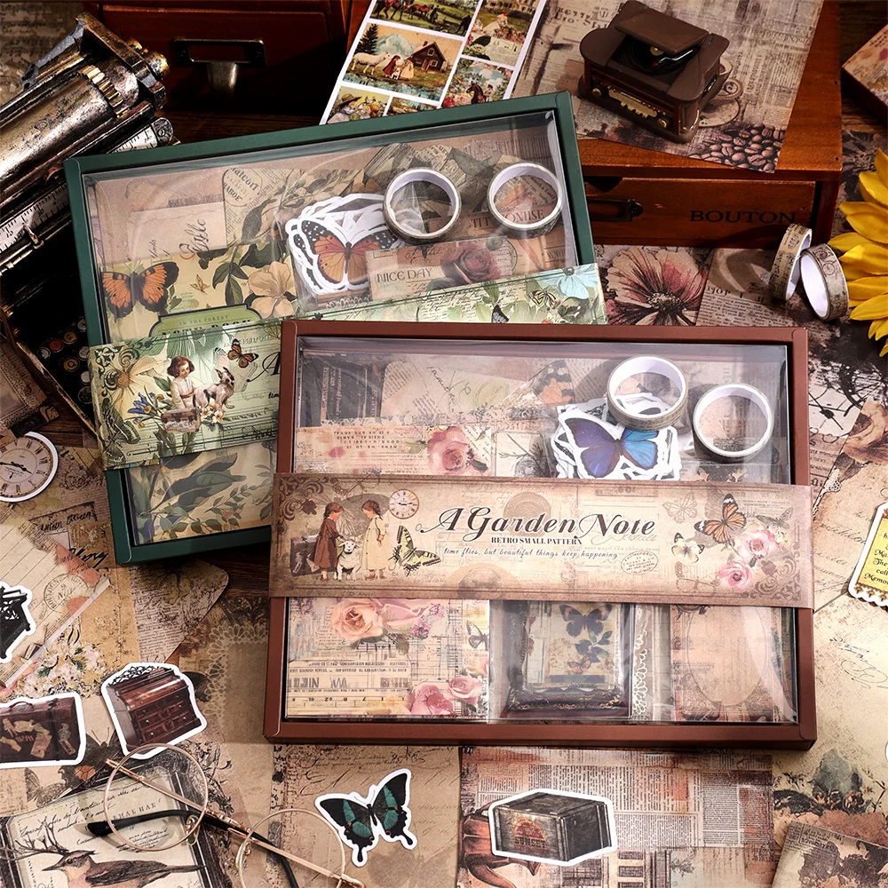 201 قطعة مجموعة ورق القصاصات الجمالية خمر رصاصة غير المرغوب فيه مجلة عدة مع سجل القصاصات ورقة الشريط مواد ذاتية الصنع للمجلات #1