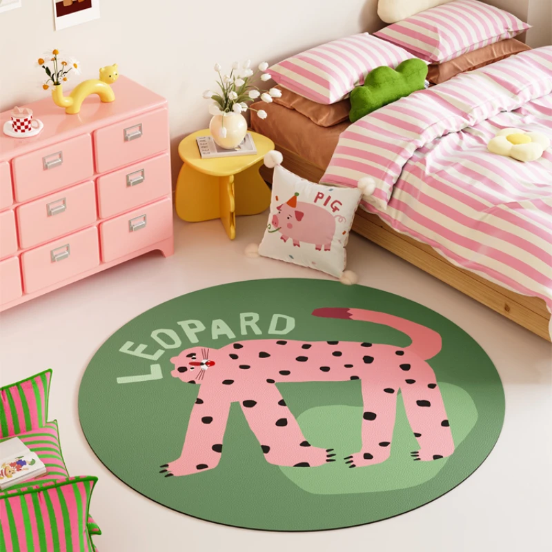 Ins Round Bedside Plush Mat Cartoon Pink Girl Rugs for Bedroom Modern Living Room Decoration Plush Carpet Fluffy Soft Lounge Rug