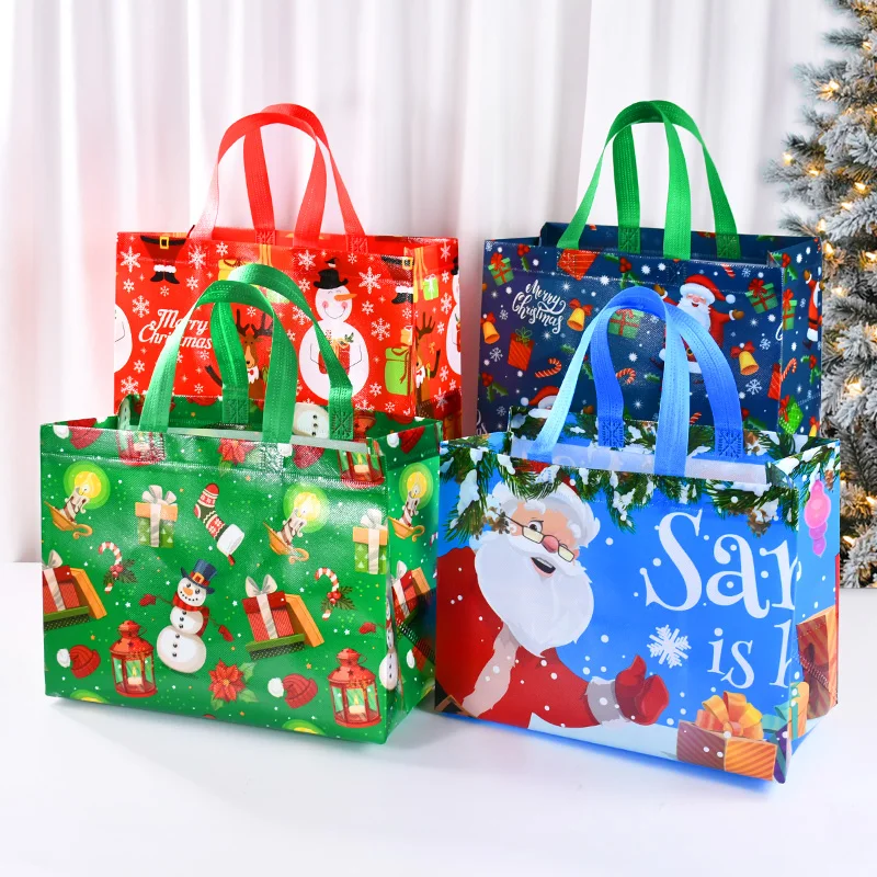 Christmas Gift Bags Christmas Tote Bags with Handles Non-Woven Xmas Bags for Gifts Wrapping Shopping Xmas Party Supplies