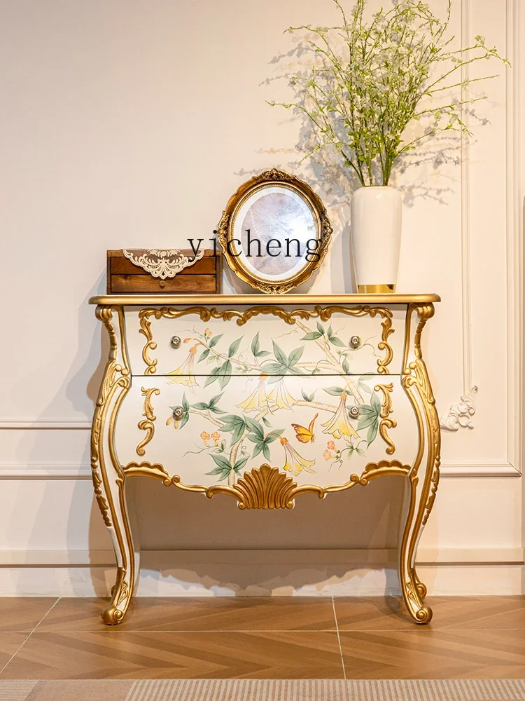 r9.2- Hand-Painted Chest of Drawers Entrance Cabinet Living Room Carved Two-Drawer Storage Cabinet