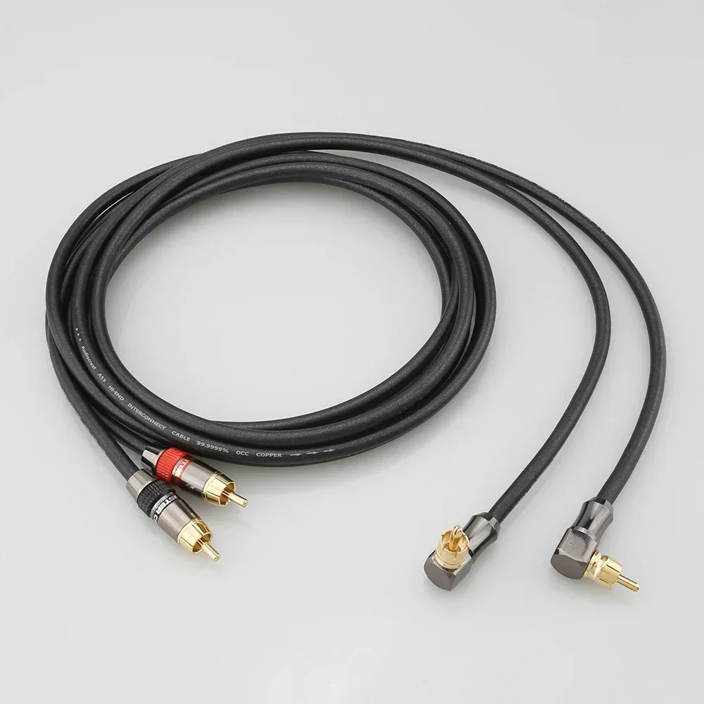 คู่ HIFI ทองแดง RCA สายเชื่อมต่อสัญญาณเสียง90องศามุมขวา24K ชุบทองสายสัญญาณปลั๊กตัวผู้