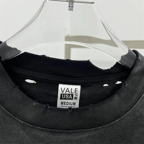 Imagen 2 del producto Camisetas americanas de Hip Hop VALLEY para hombres y mujeres 1:1, alta calidad, agujero, negro, lavado, Vale, manga corta de gran tamaño