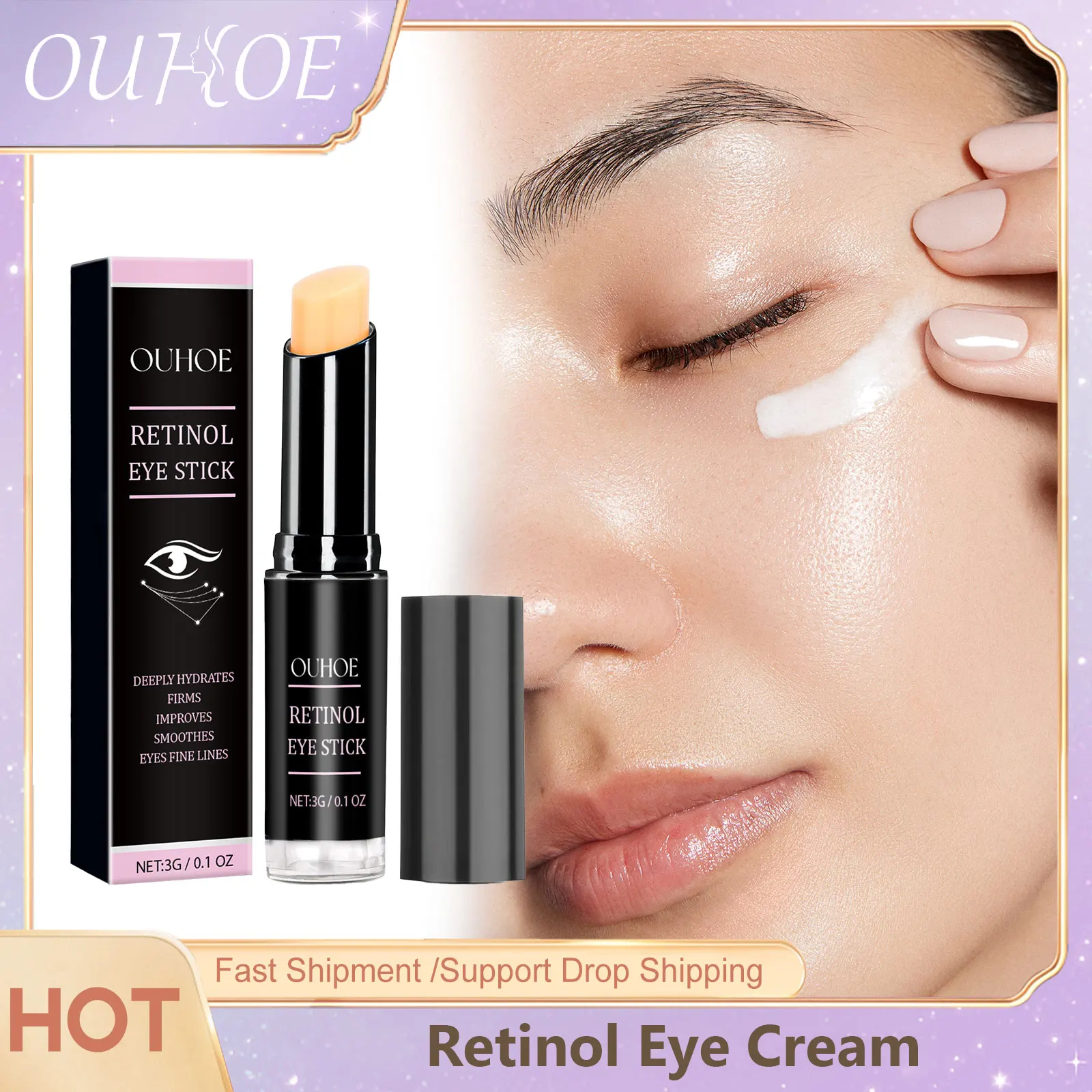 

OUHOE Retinol Eye Cream Remove Puffiness Under Eyes Hyaluronic Acid Shrink Pores Dark Circles Corrector Eye Bag Removal Cream 3g