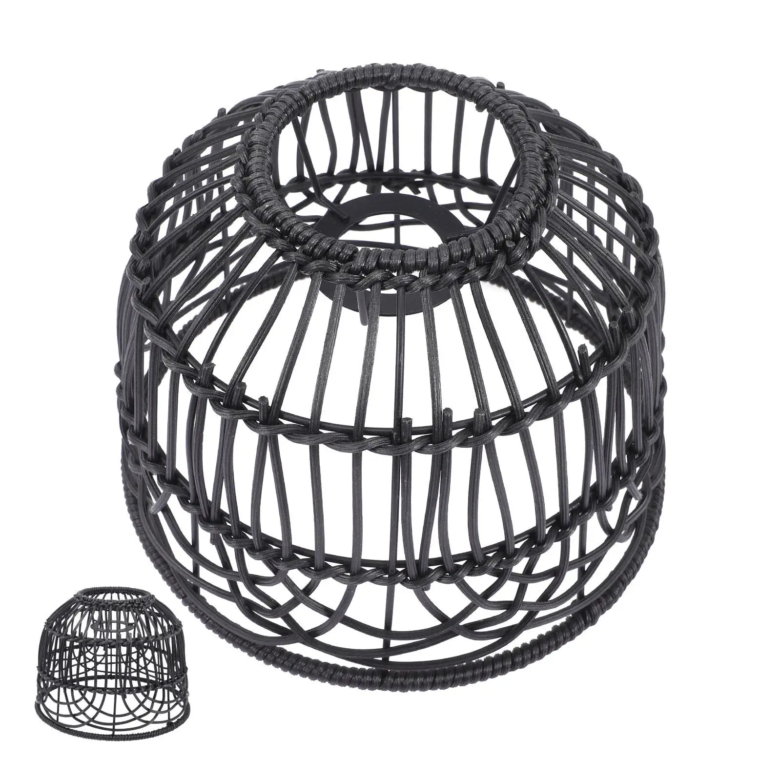 

Rattan Chandelier Shade Lamp Shades Handwoven Black Cover Replacement Pendant Light Study Room Retro Style Small Size Easy