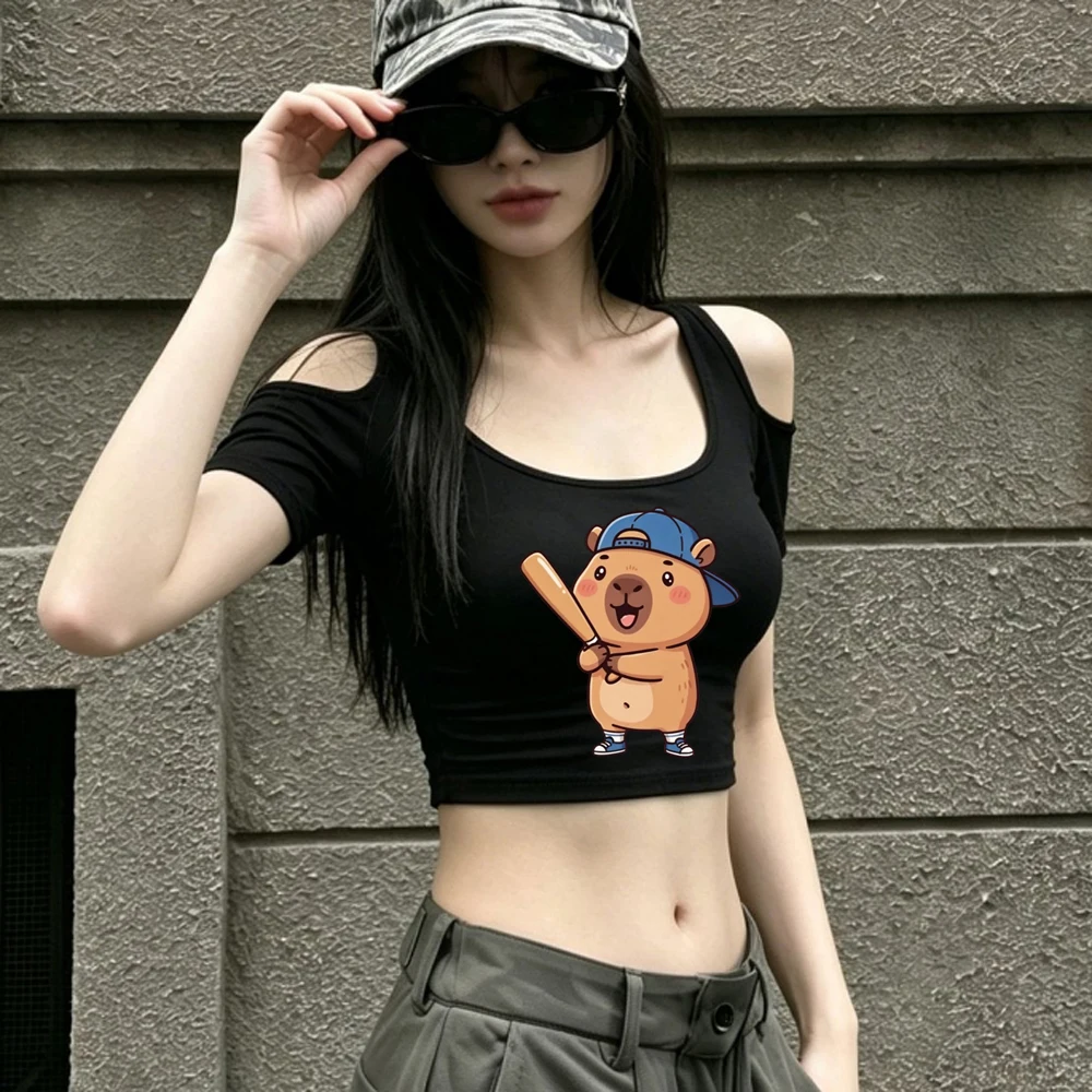 Capybara crop top shoujo alternative  japan goth tshirt cheap meme summer grunge graphic