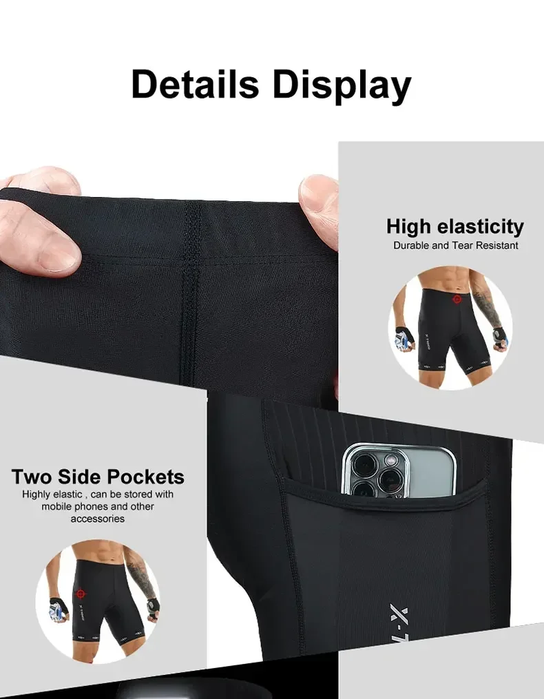 X-TIGER Herren-Radhose mit Gesäßtasche, gelpolstert, atmungsaktiv, MTB-Fahrradshorts, Mountainbike, Rennrad, Reiten, halbe Hose, Strumpfhosen – Detail 7