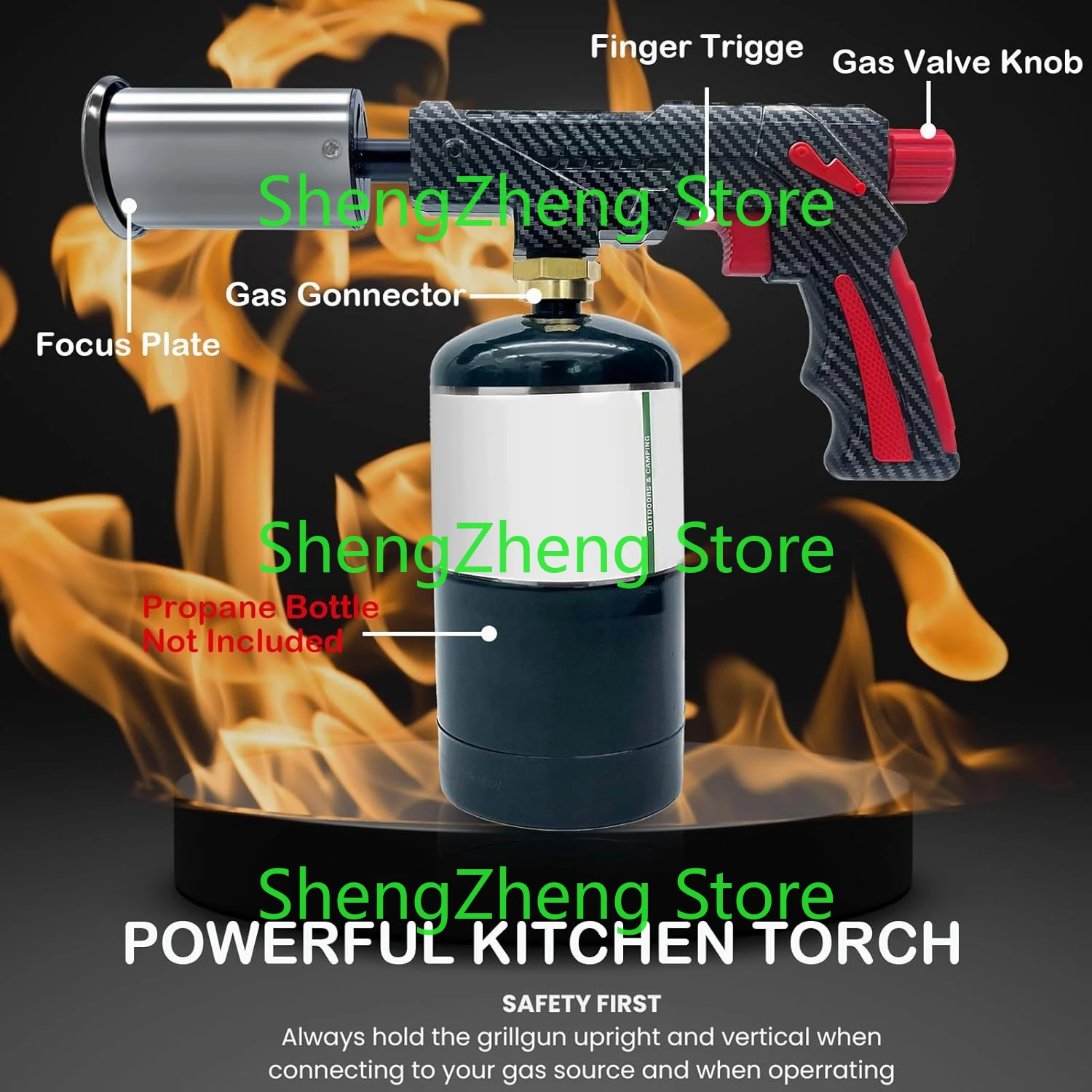 Propane Torch Gun with Adjustable Flame, Handheld Head for BBQ, Grill Sous Vide, Campfire & Charcoal Lighting (Tank Not Included