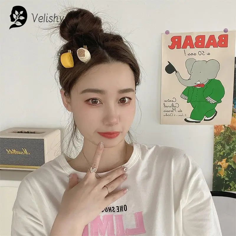 Cute Breakfast Hairpin Simulation Food Hairpin Steamed Bun Soft Egg Fun Barbecue Girl Heart Side Clip Hairpin Hair Accessories