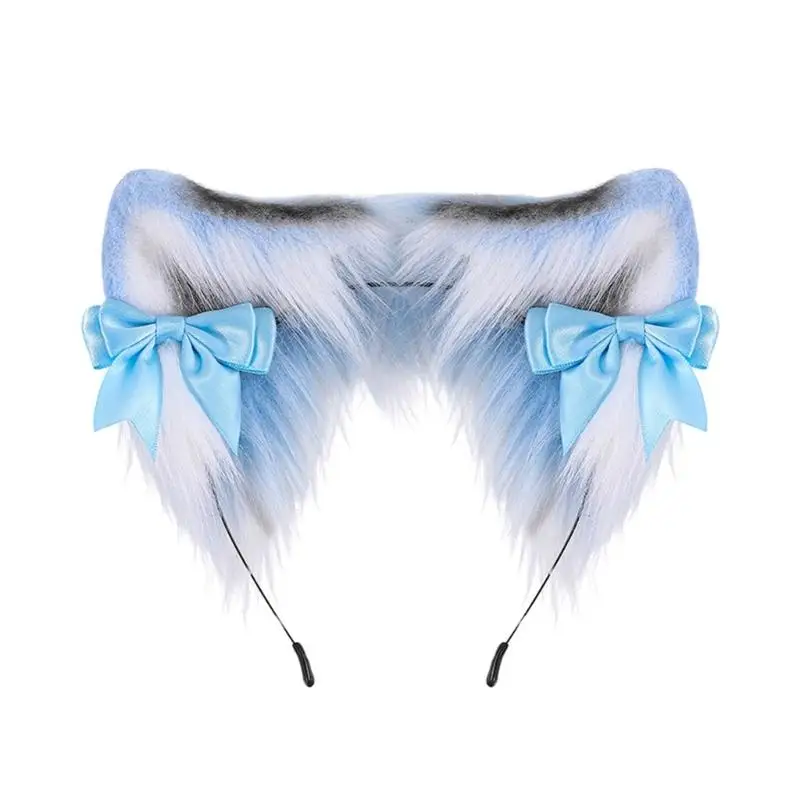 

Punk Cat Ears Shape Headband with Mini Bowknot Decors Hair Hoop Adult Cosplay Live Broadcast Easter Party Headpiece