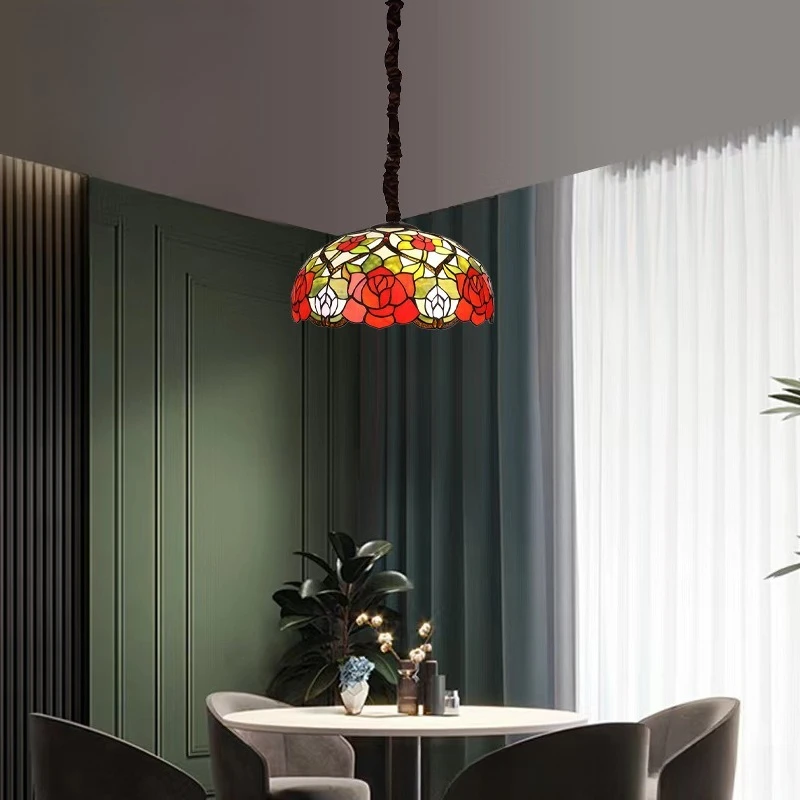 Retro Tiff Style Colorful Glass Chandelier Mediterranean Pendant Light For Bar Bedroom Living Room Balcony Creative Decor view 6