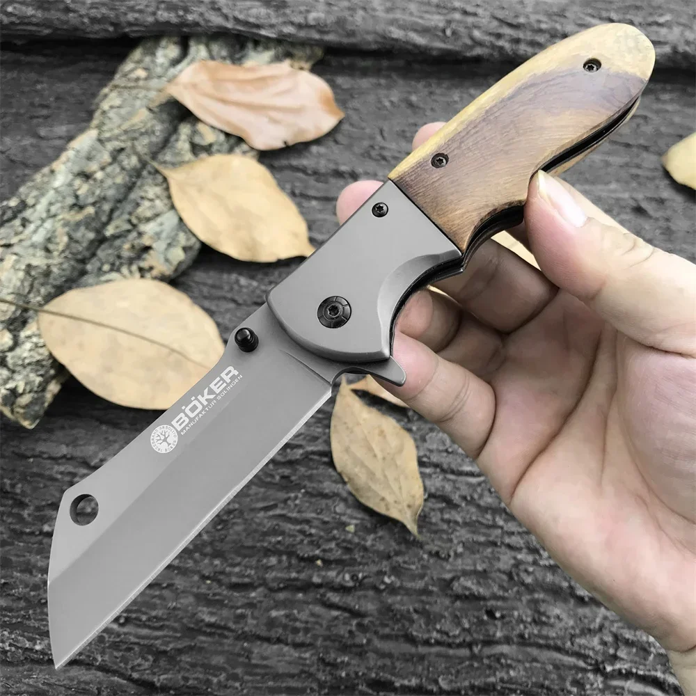 Pocket Boker DA104 Folding Knife 5Cr13Mov Tanto Blade Wood Handle Outdoor Survival Tactical Knives Camping Hunting EDC Tool