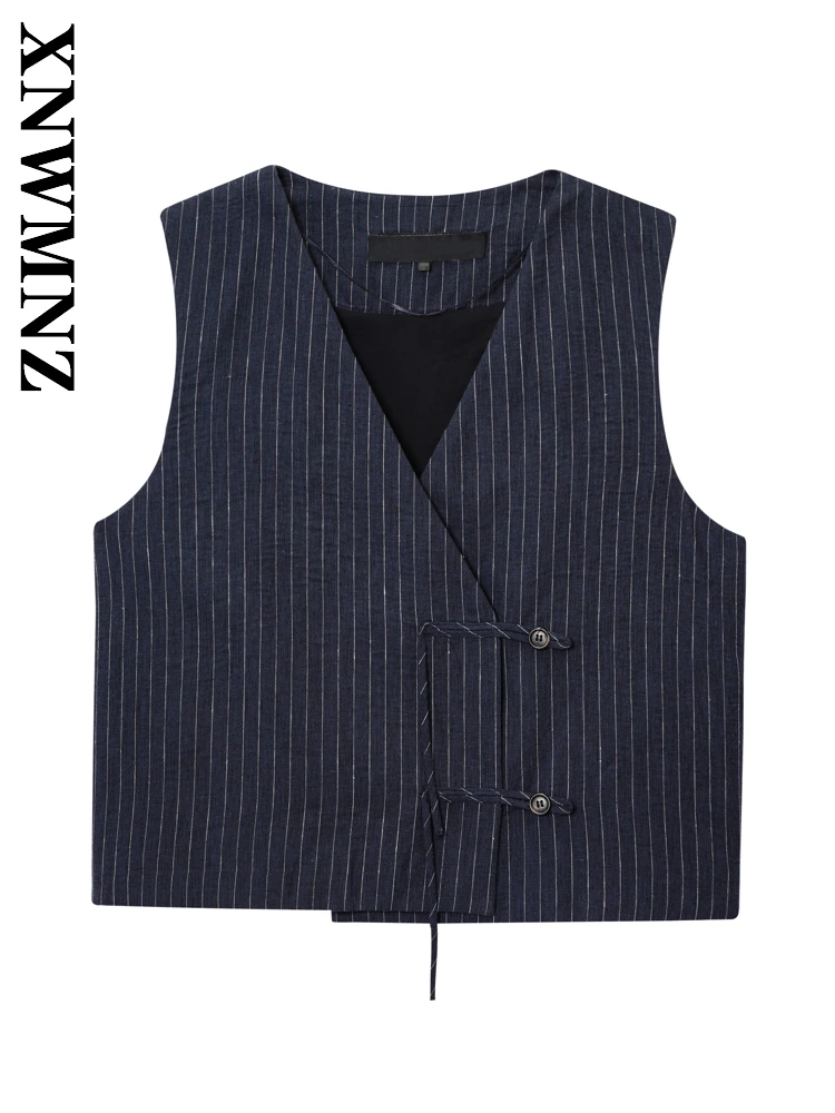 

XNWMNZ 2025 Summer New Product Woman's Fashion Casual Sleeveless V-Collar Linen Vest Simple Women Clothing Gilet Commuting