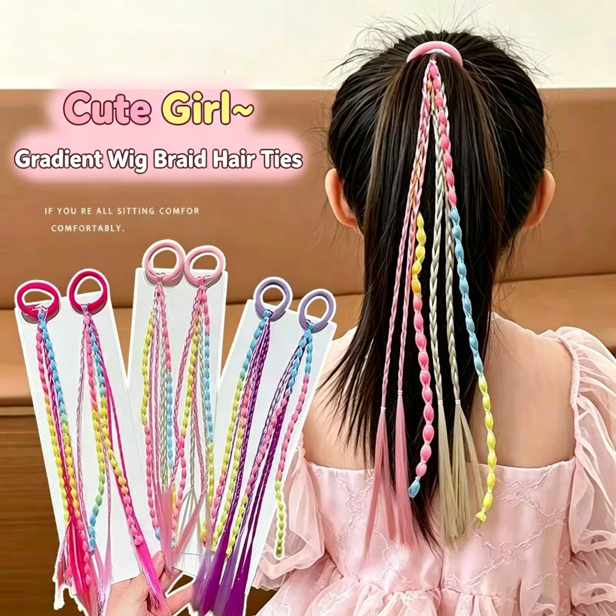 1 PCS Lovely Girls Braided Wig Ponytail Headband Rubber Hair Bands Kids Hair Accessories Hair Ornament