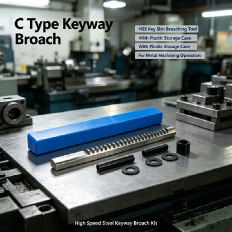 C Type Keyway Broach HSS Key Slot Broaching Tool With Plastic Storage Case For Metal Machining Operation