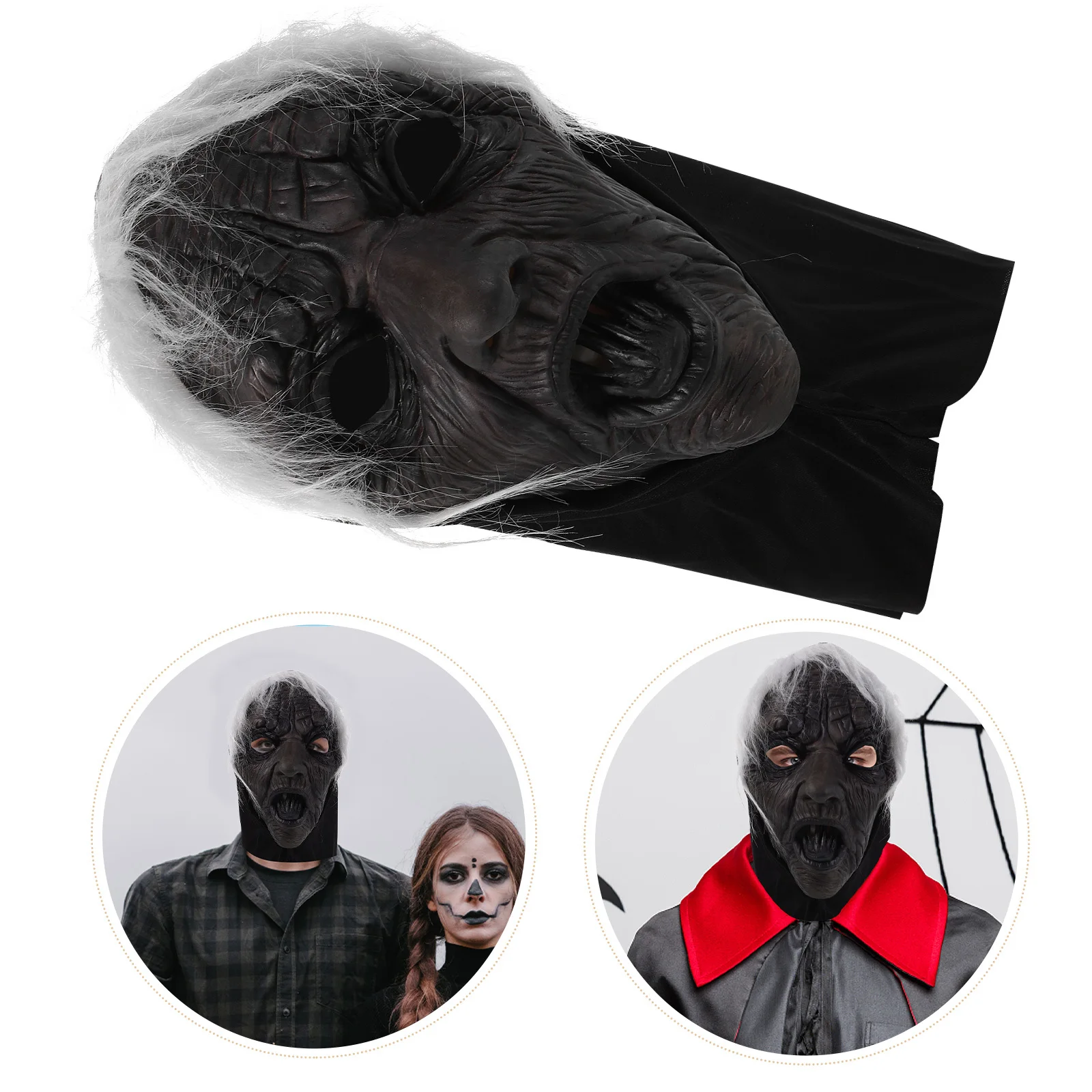 قناع ساحرة واقعي للبالغين لحفلات الهالوين زي مخيف دعامة تنكرية معالج فستان غطاء وجه رعب #1